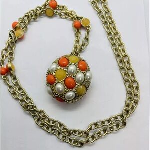 Lia Sophia Empress Coral/Orange Necklace - EUC